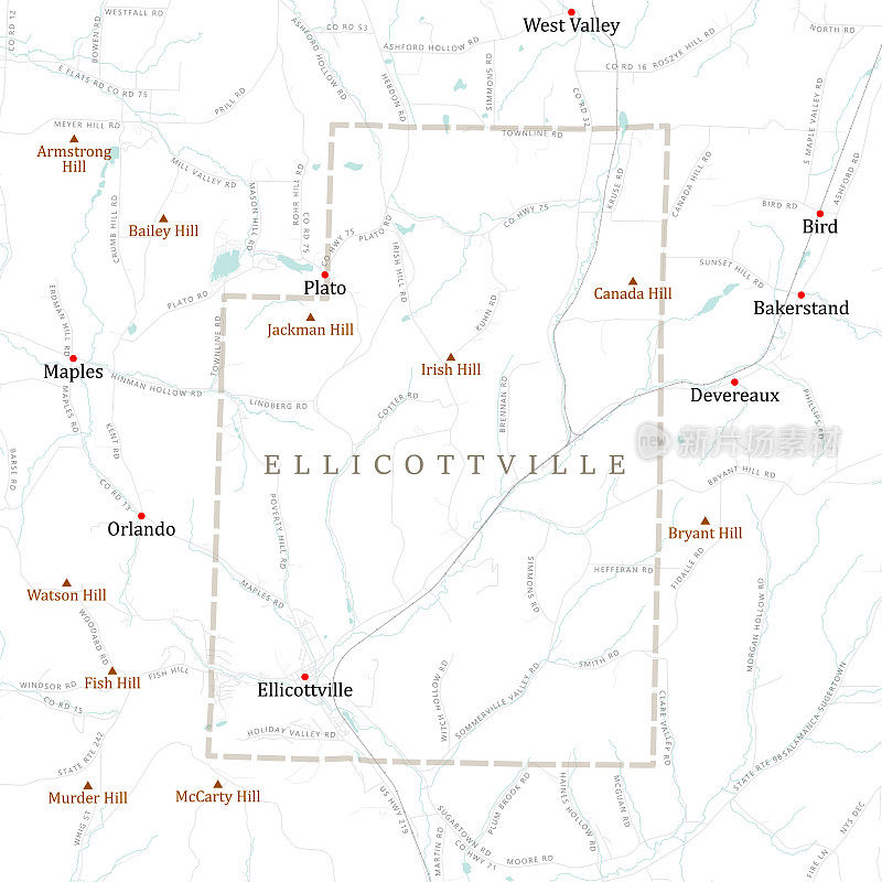 纽约Cattaraugus ellicotville矢量路线图